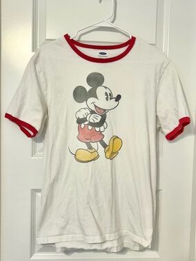 Disney Mickey Mouse White Ringer Tee with Red Trim